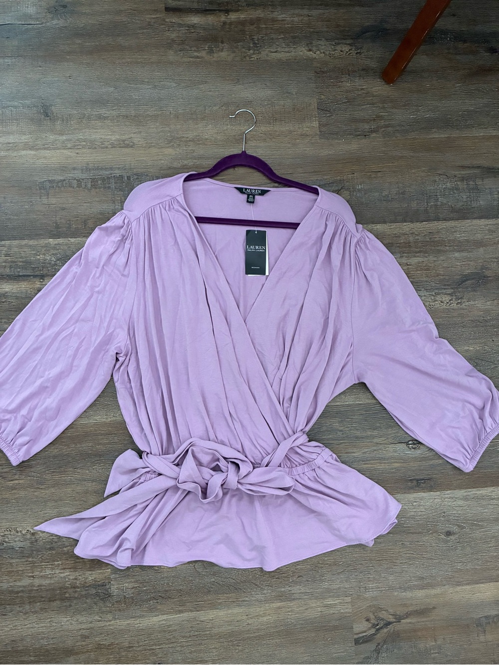 NWT Lauren Ralph Lauren Lavender Faux Wrap belt Top women 3XL